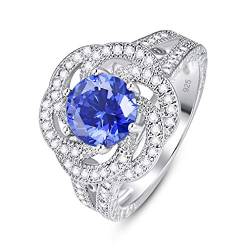 YAZILIND S925 Sterling Silber Statement Ehering Blau Rund Zirkonia CZ Frauen Verlobungsschmuck 17.2 von YAZILIND