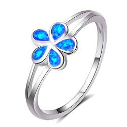 YAZILIND Silber Ehering Blumenform Opal Statement Ringe Ladies Anniversary Jewelry Blue 17.2 von YAZILIND