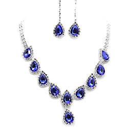 YAZILIND Silber plattiert Blaue Kristall Strass Chunky Halskette Dangel Ohrring für Frauen Set von YAZILIND