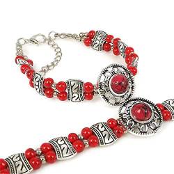 YAZILIND Tibetan Silber Farbe Perlen Freundschaft Armband Damen verstellbare Armbänder Handschmuck (rot) von YAZILIND