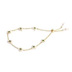 YAZILIND Valentinstag Geschenk für Frauen Armbänder Süßwasser Perlen Strass Einstellbare Gold plattiert stapelbar Kette Vintage-Schmuck (Golden) von YAZILIND