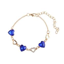 YAZILIND Valentinstag Geschenk für Frauen Cubic Zirkonia Herz Armbänder Einstellbare Gold plattiert stapelbar Vintage-Schmuck (blau) von YAZILIND
