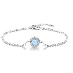 YAZLIND S925 Sterling Silber Einstellbar Armband Mode Einfach Runde Opal Kristall Elegante Frauen Mädchen Schmuck Geschenk für Sie von YAZILIND
