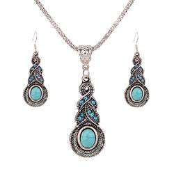 Yazilind Schmuck-Geschenk tibetischen Silber Türkis reizend Kristall Schmetterlings-Herz- Halsketten-Ohrringe für Frauen von YAZILIND