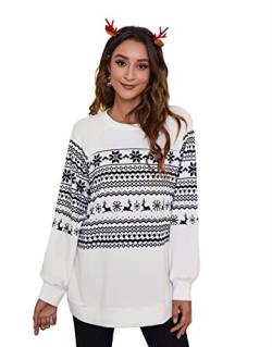 YBENLOVER Damen Pullover Weihnachten Sweatshirts Xmas Langarm Tops Christmas Sweater Jumper (L, Z-Weiß) von YBENLOVER