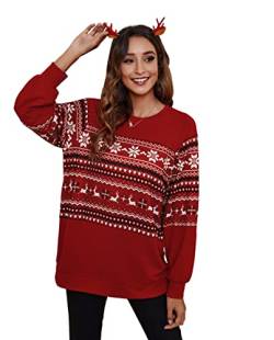 YBENLOVER Damen Pullover Weihnachten Sweatshirts Xmas Langarm Tops Christmas Sweater Jumper (M, Z-Rot) von YBENLOVER