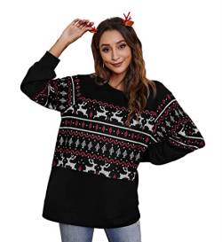 YBENLOVER Damen Pullover Weihnachten Sweatshirts Xmas Langarm Tops Christmas Sweater Jumper (M, Z-Schwarz) von YBENLOVER