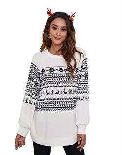 YBENLOVER Damen Pullover Weihnachten Sweatshirts Xmas Langarm Tops Christmas Sweater Jumper (M, Z-Weiß) von YBENLOVER