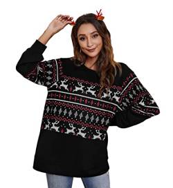 YBENLOVER Damen Pullover Weihnachten Sweatshirts Xmas Langarm Tops Christmas Sweater Jumper (S, Z-Schwarz) von YBENLOVER