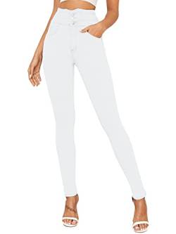 YBENLOVER Damen Skinny Jeans High Waist Deinm Jeggings Knopfleiste Stretch Hose mit Taschen Pants Legging (M/08, Weiß) von YBENLOVER