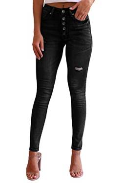 YBENLOVER Damen Skinny Jeans High Waist Deinm Jeggings Knopfleiste Stretch Hose mit Taschen Pants Legging (S, Z-Schwarz) von YBENLOVER