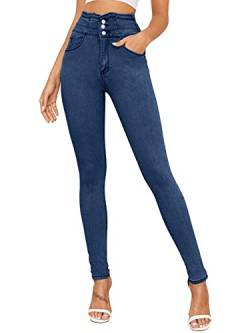 YBENLOVER Damen Skinny Jeans High Waist Deinm Jeggings Knopfleiste Stretch Hose mit Taschen Pants Legging (S/06, Blau) von YBENLOVER