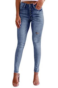 YBENLOVER Damen Skinny Jeans High Waist Deinm Jeggings Knopfleiste Stretch Hose mit Taschen Pants Legging (XS, Z-Hellblau) von YBENLOVER