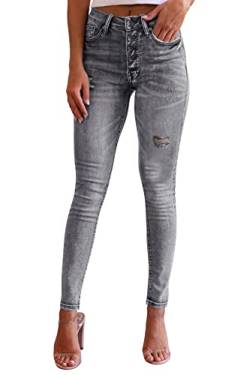 YBENLOVER Damen Skinny Jeans High Waist Deinm Jeggings Knopfleiste Stretch Hose mit Taschen Pants Legging (XS, Z-Hellgrau) von YBENLOVER