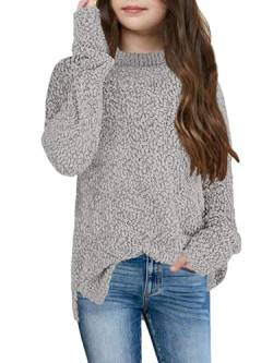 YBENLOVER Kinder Mädchen Fleece Strickpullover Fuzzy Pullover Warme Winter Oberteile Sweater (Grau, 130/7-8 Jahre) von YBENLOVER