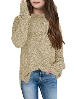 YBENLOVER Kinder Mädchen Fleece Strickpullover Fuzzy Pullover Warme Winter Oberteile Sweater (Khaki, 140/9-10 Jahre) von YBENLOVER