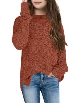 YBENLOVER Kinder Mädchen Fleece Strickpullover Fuzzy Pullover Warme Winter Oberteile Sweater (Orange, 160/13-14 Jahre) von YBENLOVER