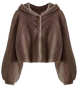 YBENLOVER Kinder Mädchen Kapuzenpullover Fleece Hoodie Sherpa Sweatershirt Warm Teddy Pulli, Braun, 11-12 Jahre von YBENLOVER