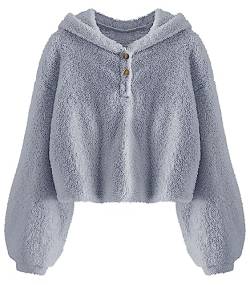 YBENLOVER Kinder Mädchen Kapuzenpullover Fleece Hoodie Sherpa Sweatershirt Warm Teddy Pulli, Grau, 5-6 Jahre von YBENLOVER