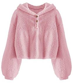 YBENLOVER Kinder Mädchen Kapuzenpullover Fleece Hoodie Sherpa Sweatershirt Warm Teddy Pulli, Rosa, 13-14 Jahre von YBENLOVER