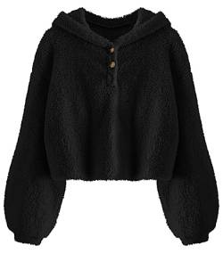 YBENLOVER Kinder Mädchen Kapuzenpullover Fleece Hoodie Sherpa Sweatershirt Warm Teddy Pulli, Schwarz, 5-6 Jahre von YBENLOVER
