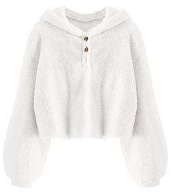 YBENLOVER Kinder Mädchen Kapuzenpullover Fleece Hoodie Sherpa Sweatershirt Warm Teddy Pulli, Weiß, 7-8 Jahre von YBENLOVER