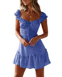 Ybenlover Damen Blumen Sommerkleid High Waist Volant Kleid Vintage Minikleid Strandkleid, Blau, L von YBENLOVER