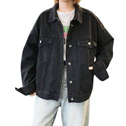 YBIRAL Jacke Damen Ex-Boyfriend Schwarz Jeansjacke Vintage Langhülse Lose Übergangsjacke Mädchen Jeans Mantel Beiläufige Outwear von YBIRAL
