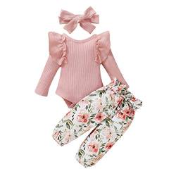 YEBIRAL Babykleidung Set Baby Mädchen Langarm Body Strampler + Hose + Stirnband Neugeborene Kleinkinder Warm Baumwolle Kleidung Outfits Set 3 Stück von YBIRAL