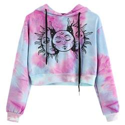 YEBIRAL Damen Hoodie Teenager Mädchen Bauchfrei Pullover Langarm Kapuzenpullover Tie Dye Druck Sweatshirt Casual Crop Tops Pulli Bluse von YBIRAL