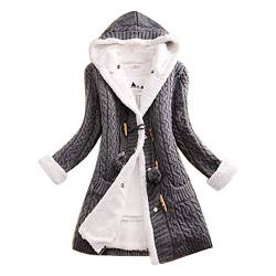 YEBIRAL Damen Strickjacke Winterjacke Lang Cardigan Langarm V Ausschnitt mit Kapuze Oversize Strickmantel Strickpullover Strickcardigan Sweater Outerwear von YBIRAL