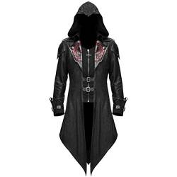 YEBIRAL Herren Vintage Gothic Steampunk Jacke Viktorianischen Langer Mantel Karneval Party Cosplay Kostüm Smoking Jacke mit Kapuze Uniform von YBIRAL