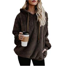 YEBIRAL Jacke Damen Kapuzenpullover Hoodie Winter Lose Warm Teddy-Fleece Pullover Oberteil Langarm Einfarbig Casual Sweatshirt Große Größen S-5XL(XL,Braun) von YBIRAL