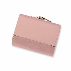 Damen- und Mädchen-Geldbörse, modisch, dreifach faltbar, für den täglichen Gebrauch, PU-Leder-Geldbörse, schmal, kurze Geldbörse, kleine dreifach faltbare Geldkartenhalter-Tasche ( Color : Pink ) von YBRAVO