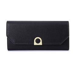 Klassische lange Geldbörsen für Damen und Mädchen, dreifach faltbare Geldbörse, PU-Leder-Geldbörse, schlanke Geldbörse, dreifach faltbare Geldkartenhalter-Tasche mit Ausweisfenster ( Color : Black ) von YBRAVO