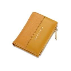 Leder-Geldbörse für Damen, Exquisite Verarbeitung, Alltags-Geldbörse, Reißverschlussfach, Bifold-Geldbörse, Kartenhalter mit Ausweisfenster (Color : Yellow) von YBRAVO