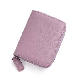 YBRAVO Damen-Leder-Kreditkartenetui, kleine RFID-Geldbörse, Reißverschluss, echtes Leder, Akkordeon-Geldbörse für Damenausweis, kompakt, schlanker Reißverschluss (Color : Purple) von YBRAVO