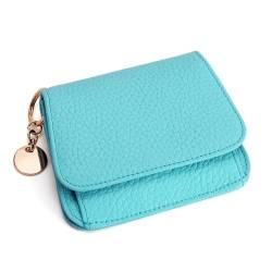 YBRAVO Kleine Leder-Geldbörse für Damen, RFID-blockierendes Echtleder-Kartenetui, schlanke dreifach Faltbare Geldbörse mit Reißverschlusstasche und Schlüsselanhänger (Color : Blue) von YBRAVO
