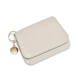 YBRAVO Kleine Leder-Geldbörse für Damen, RFID-blockierendes Echtleder-Kartenetui, schlanke dreifach Faltbare Geldbörse mit Reißverschlusstasche und Schlüsselanhänger (Color : White) von YBRAVO
