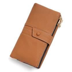 YBRAVO Lange Damen-Geldbörse aus Leder mit RFID-Blockierung, Handy-Clutch mit doppeltem Reißverschluss, Schnappverschluss, gekrispeltes Damen-Kartenetui, Lange Geldbörse (Color : Brown) von YBRAVO