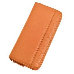 YBRAVO Lange Damen-Geldbörse aus Leder mit RFID-Blockierung, Organkartenhalter, hohe Kapazität, mehrere Fächer, Hand-Reißverschluss-Geldbörse, Handy-Geldbörse (Color : Orange) von YBRAVO