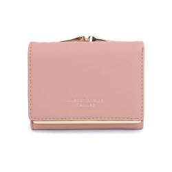 YBRAVO Leder-Geldbörsen für Damen, Mini-Geldbörse mit kleinem Kartenhalter, dreifach gefaltetes Portemonnaie aus Leder, Mini-Kurzgeldbörse für Damen (Color : Pink) von YBRAVO