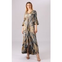 YC Fashion & Style Sommerkleid Maxikleid mit Goldenem Print und Asymmetrischem Saum Alloverdruck von YC Fashion & Style