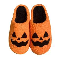 Hallowee Kürbis-Hausschuhe für Damen und Herren, weicher Plüsch, gemütliche Hausschuhe für drinnen und draußen Find Damen Schuhe (Orange, 45-46) von YCBMINGCAN