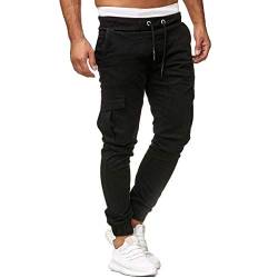 Jogging Men Baggy solide lässige Jogginghose elastische Sporttaschen Hosen Hosen für Männer Cargohose Herren Winter (Black, XL) von YCBMINGCAN