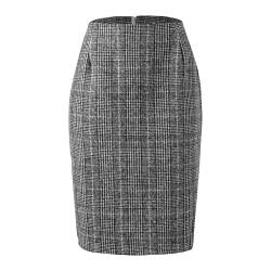 Pencil Plaid Röcke für Frauen Herbst Winter hoch taillierter, Figurbetonter, knielanger Woll-Midirock mit Schlitz Damen Minirock Stretch (Black, M) von YCBMINGCAN