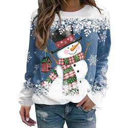 YCBMINGCAN Damen-Sweatshirt mit Weihnachtsmotiv und Schneemann-Print, lässig, langärmelig, Rundhalsausschnitt, lockerer Pullover Fairtrade Damen Bekleidung (AG, L) von YCBMINGCAN