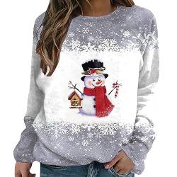 YCBMINGCAN Damen-Sweatshirt mit Weihnachtsmotiv und Schneemann-Print, lässig, langärmelig, Rundhalsausschnitt, lockerer Pullover Fairtrade Damen Bekleidung (B-Grey, M) von YCBMINGCAN