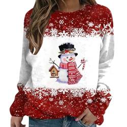 YCBMINGCAN Damen-Sweatshirt mit Weihnachtsmotiv und Schneemann-Print, lässig, langärmelig, Rundhalsausschnitt, lockerer Pullover Fairtrade Damen Bekleidung (B-Red, XXXXL) von YCBMINGCAN