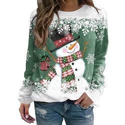 YCBMINGCAN Damen-Sweatshirt mit Weihnachtsmotiv und Schneemann-Print, lässig, langärmelig, Rundhalsausschnitt, lockerer Pullover Fairtrade Damen Bekleidung (Green, M) von YCBMINGCAN